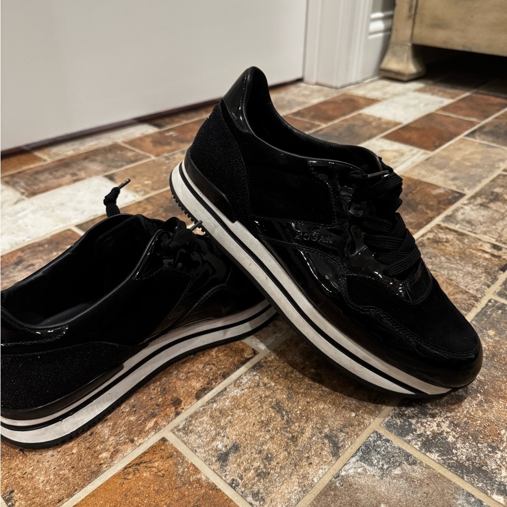 Hogan Black Mixed-Material Sneakers with Contrast Platform